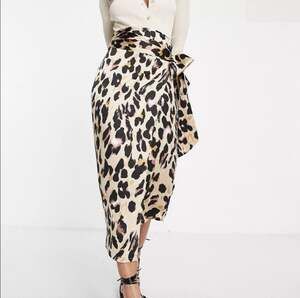 Never Fully Dressed Jaspre Leopard Print Satin Wrap Midi Skirt Size Small